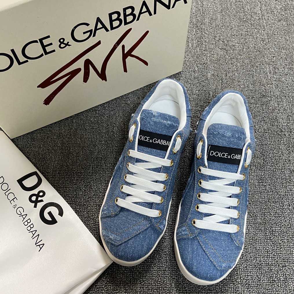 Dolce & Gabbana Portofino Denim Patchwork Trainers In Blue - DopestKickz