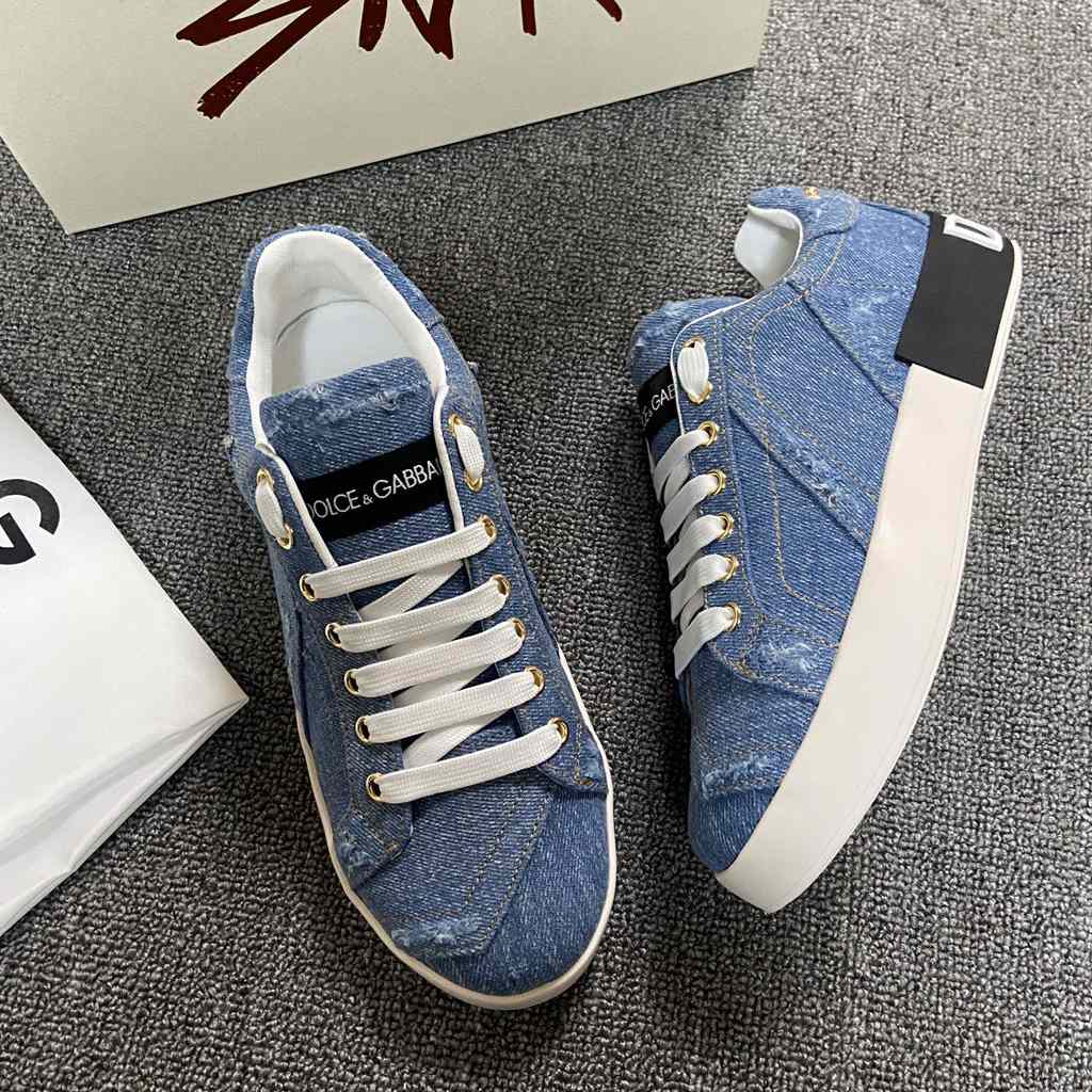 Dolce & Gabbana Portofino Denim Patchwork Trainers In Blue - DopestKickz