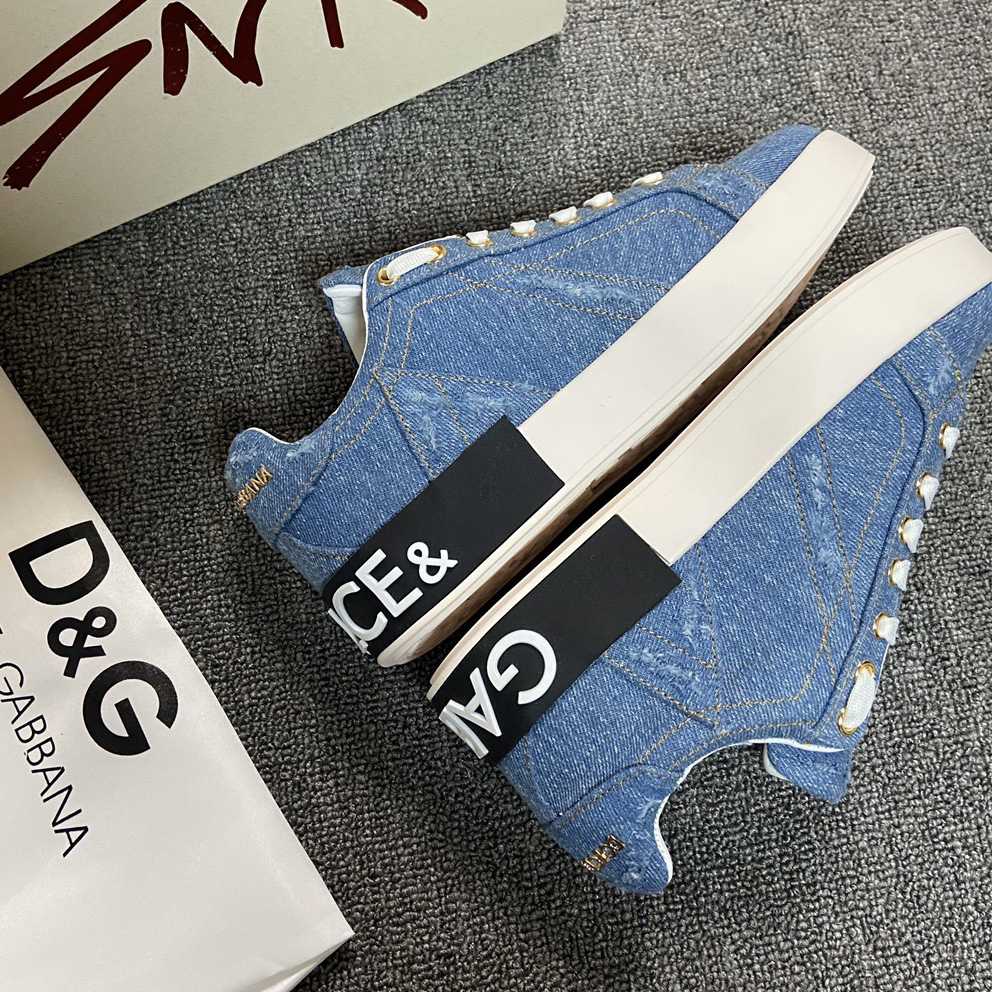 Dolce & Gabbana Portofino Denim Patchwork Trainers In Blue - DopestKickz