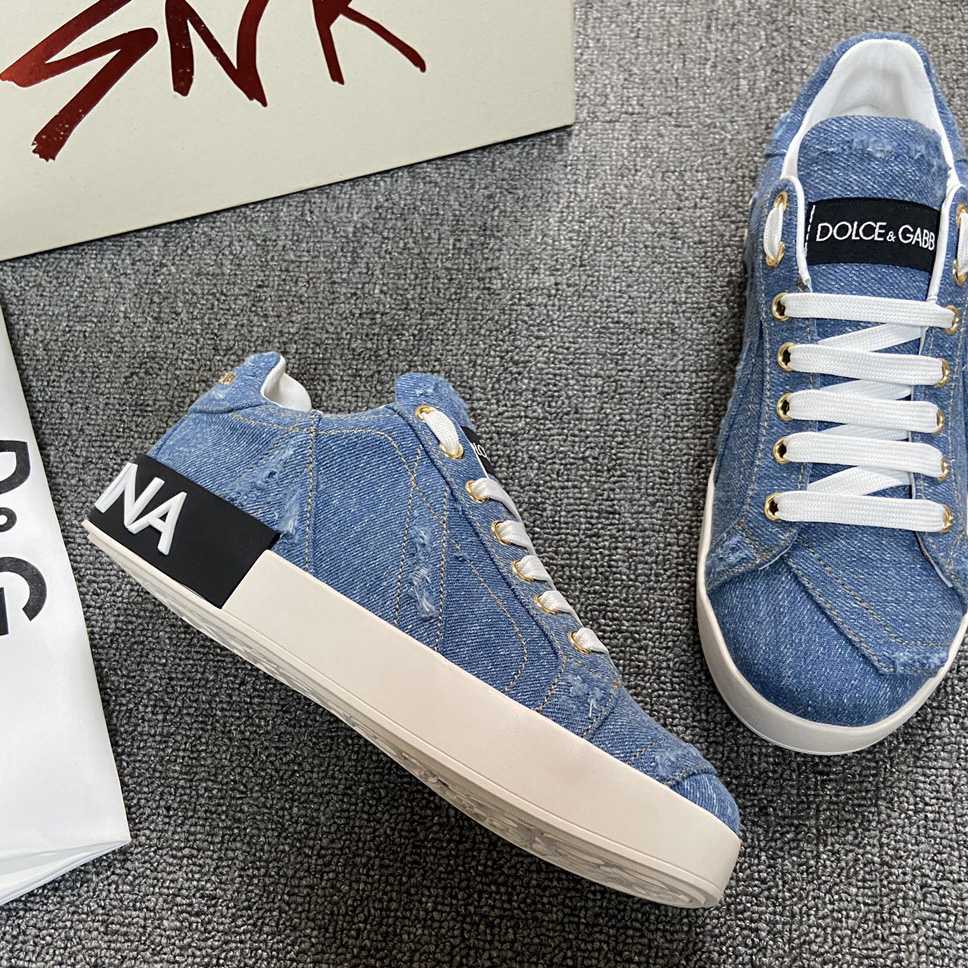 Dolce & Gabbana Portofino Denim Patchwork Trainers In Blue - DopestKickz