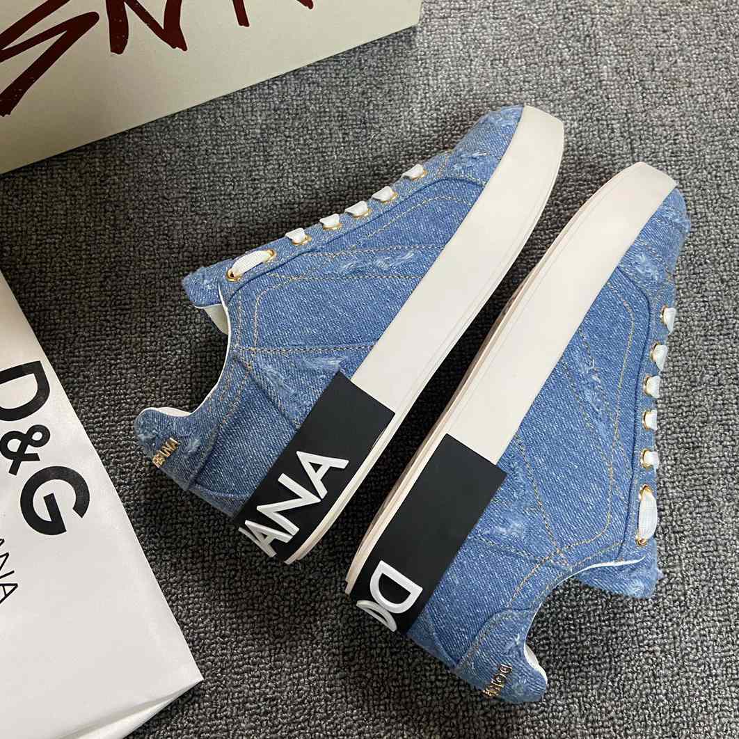 Dolce & Gabbana Portofino Denim Patchwork Trainers In Blue - DopestKickz