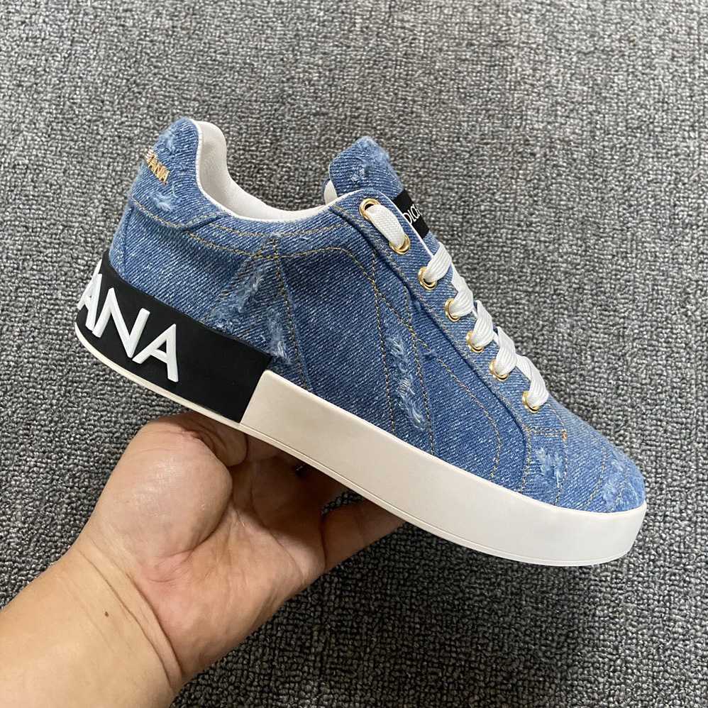 Dolce & Gabbana Portofino Denim Patchwork Trainers In Blue - DopestKickz