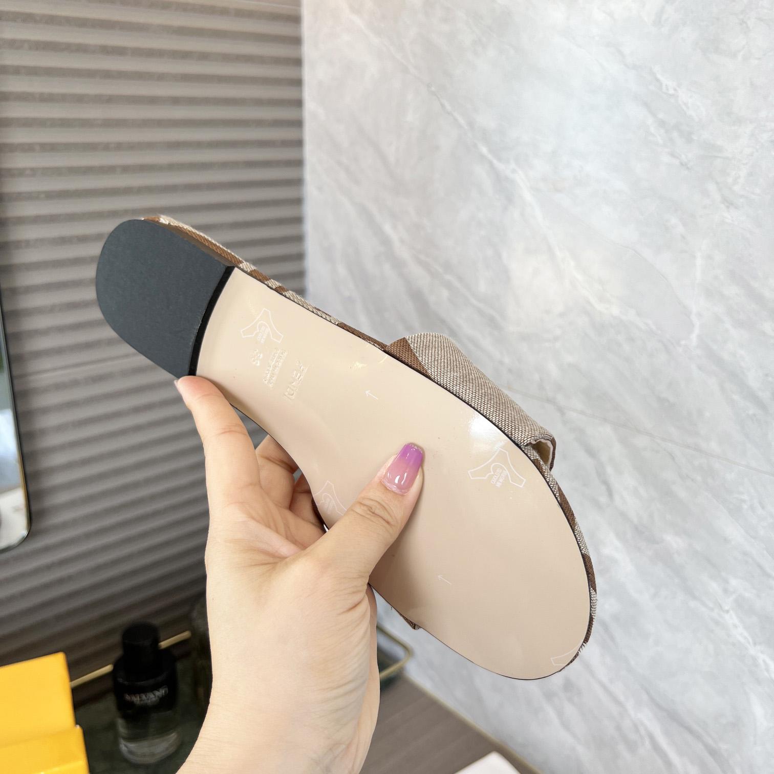Fendi Signature Beige Fabric Slides - DopestKickz