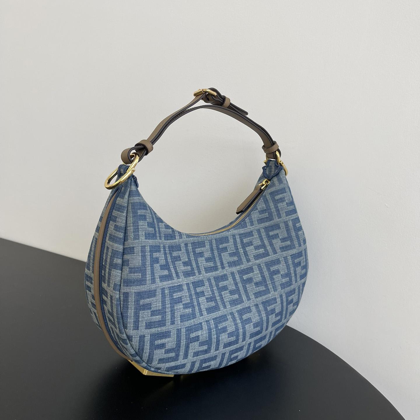 Fendi Fendigraphy Small Light Blue FF Denim Fabric Bag - DopestKickz