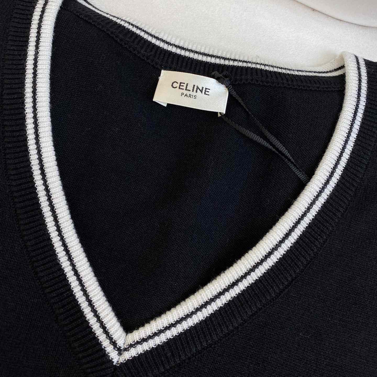 Celine Triomphe V-Neck Wool Sweater Vest - DopestKickz