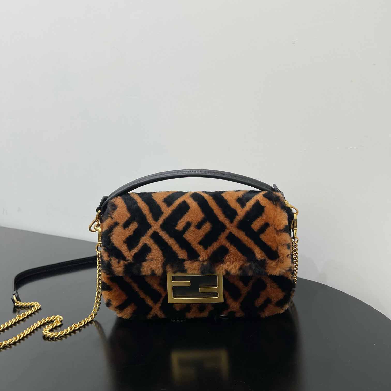 Fendi Mini Baguette Brown Sheepskin Bag - DopestKickz
