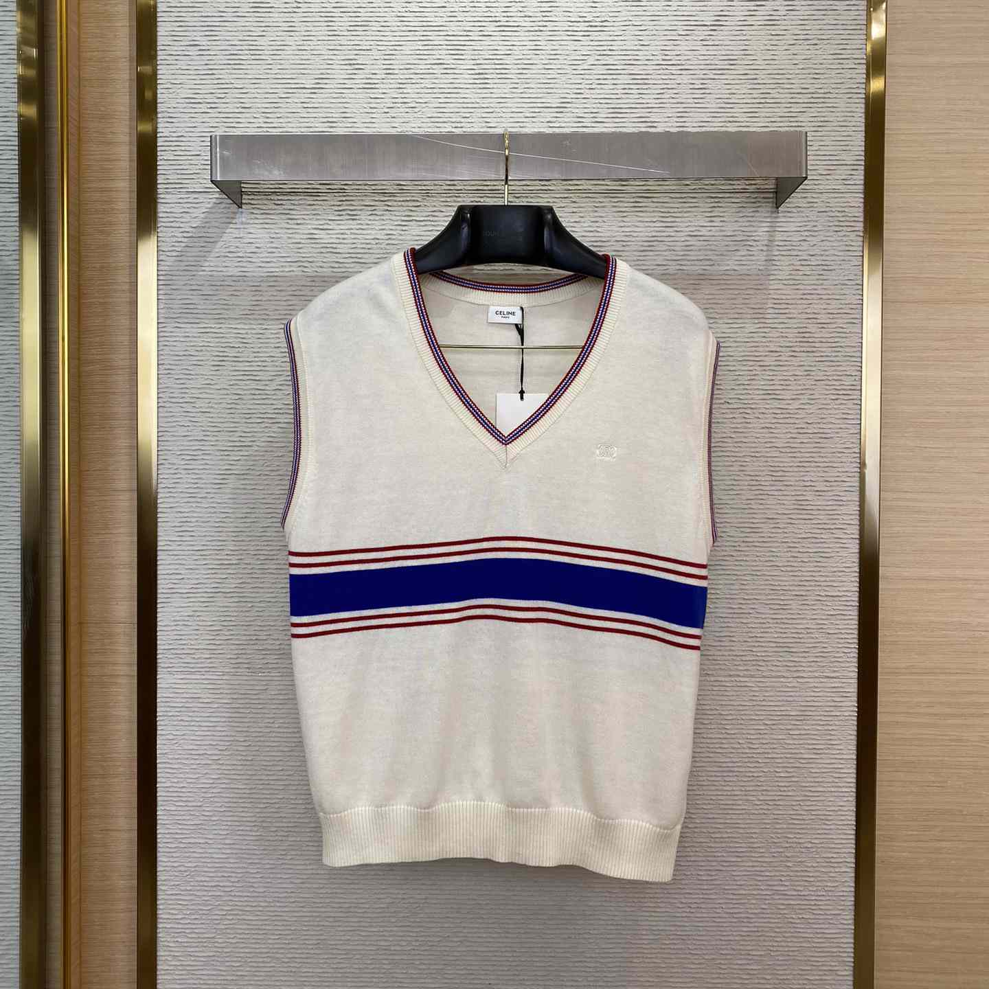 Celine Pull Sans Manches Triomphe 'Ecru/Blue/Red' - DopestKickz