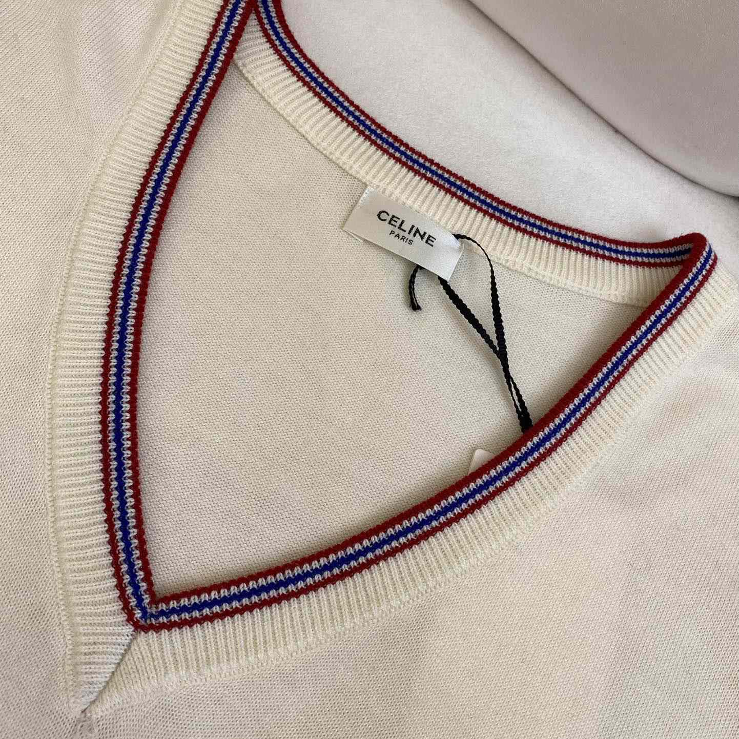 Celine Pull Sans Manches Triomphe 'Ecru/Blue/Red' - DopestKickz