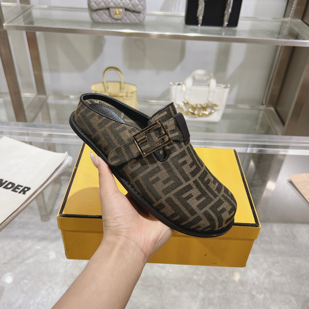 Fendi Feel Brown Fabric Sabots - DopestKickz