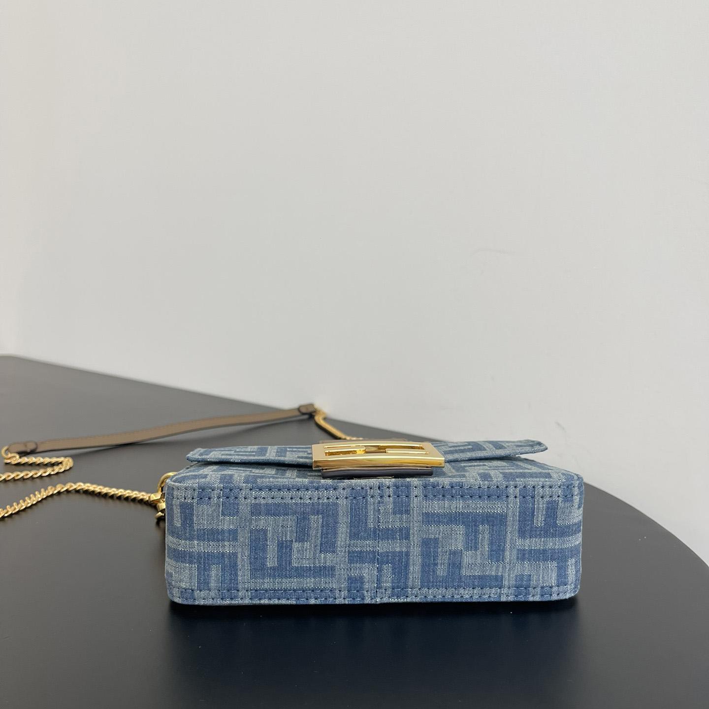 Fendi Baguette Mini Light Blue FF Denim Fabric Bag - DopestKickz