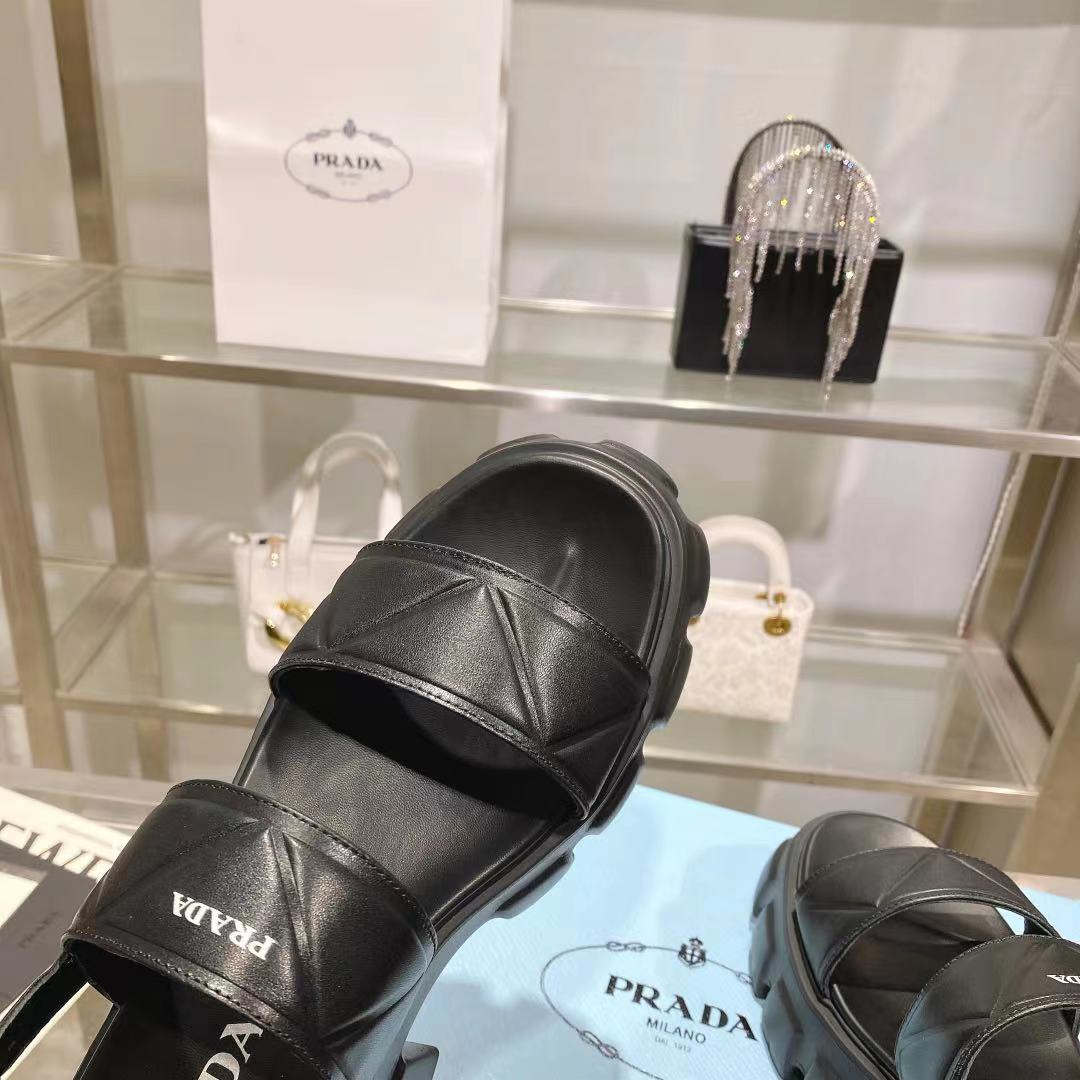 Prada Monolith Leather Platform Sandals - DopestKickz