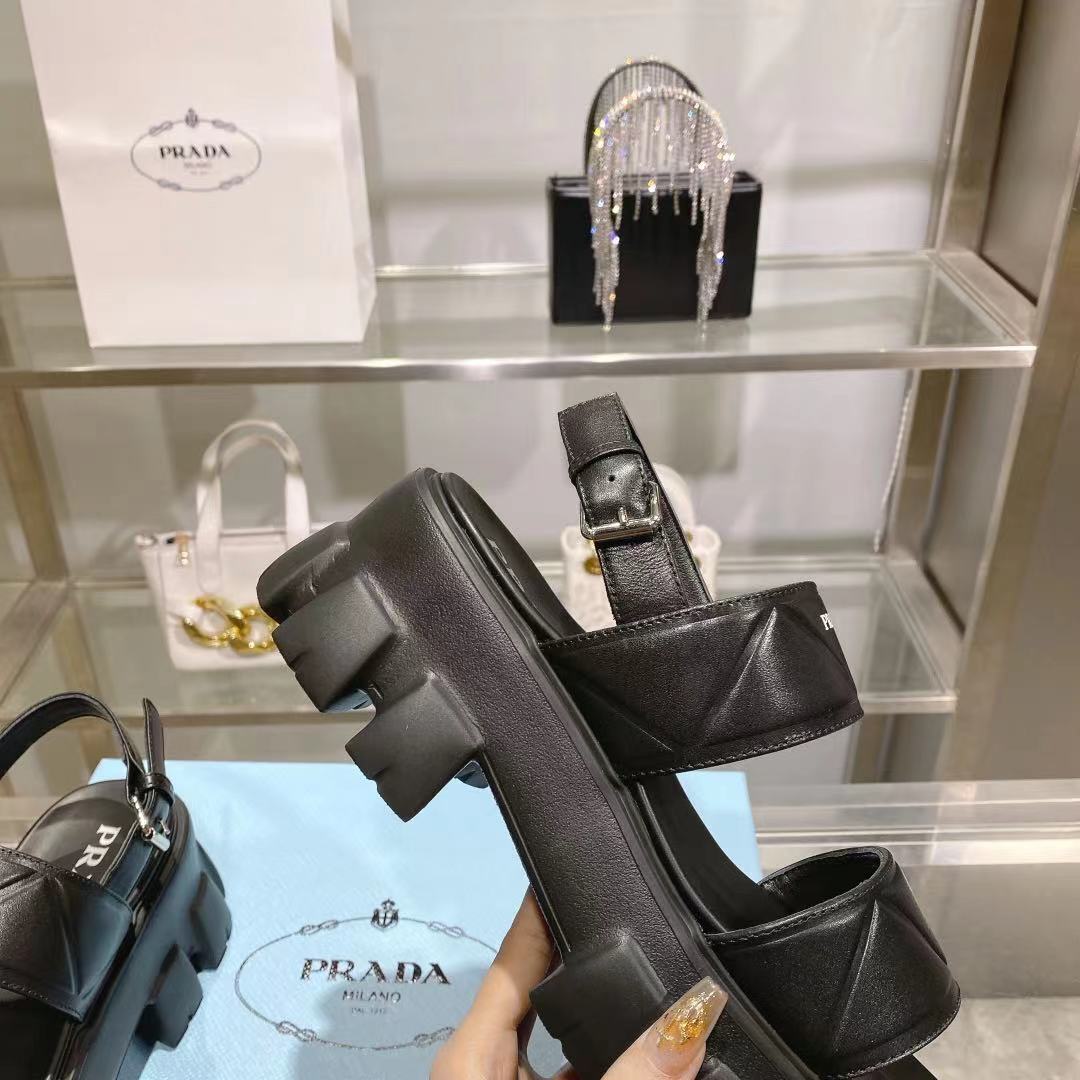 Prada Monolith Leather Platform Sandals - DopestKickz