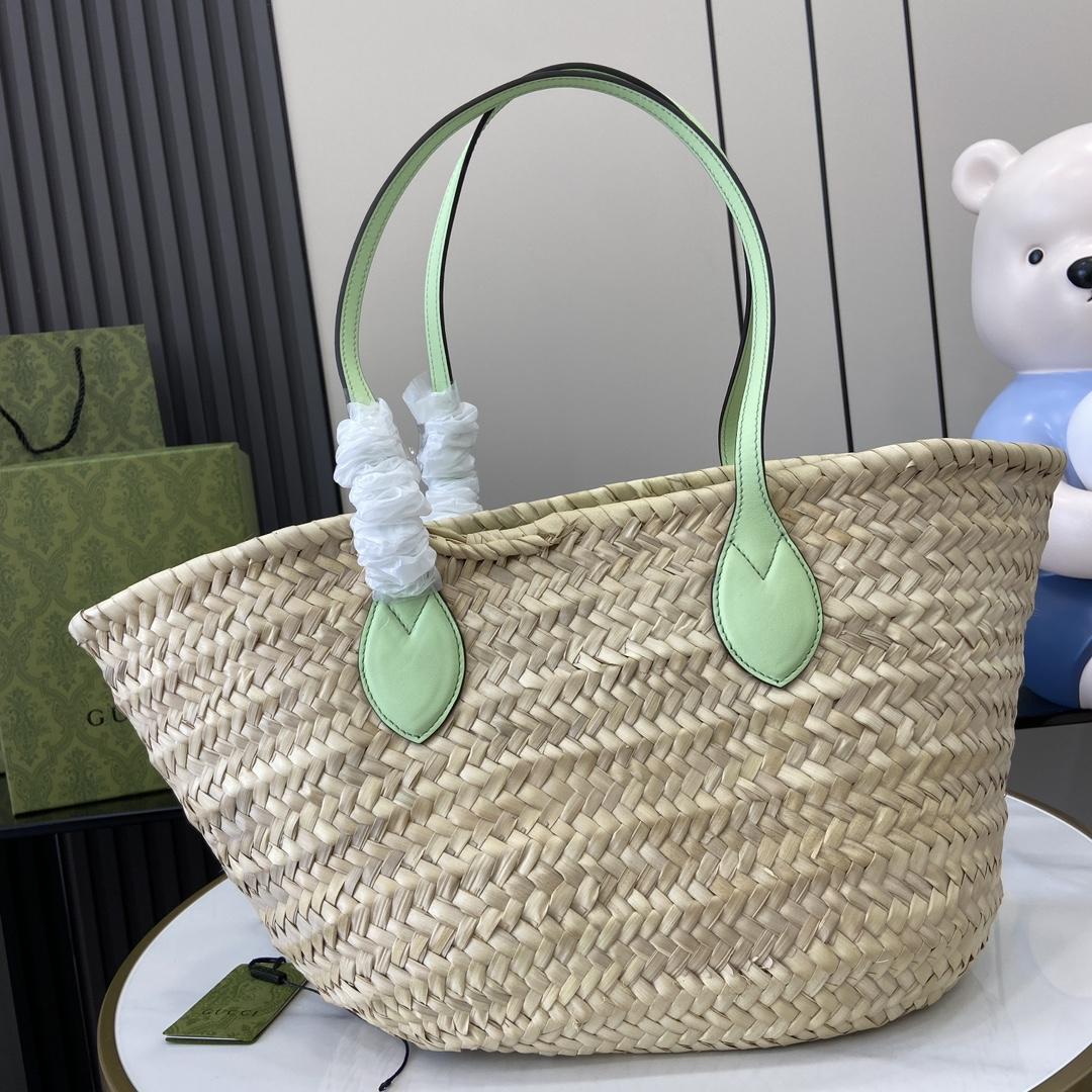 Gucci Small Straw Tote With Gucci Logo - DopestKickz