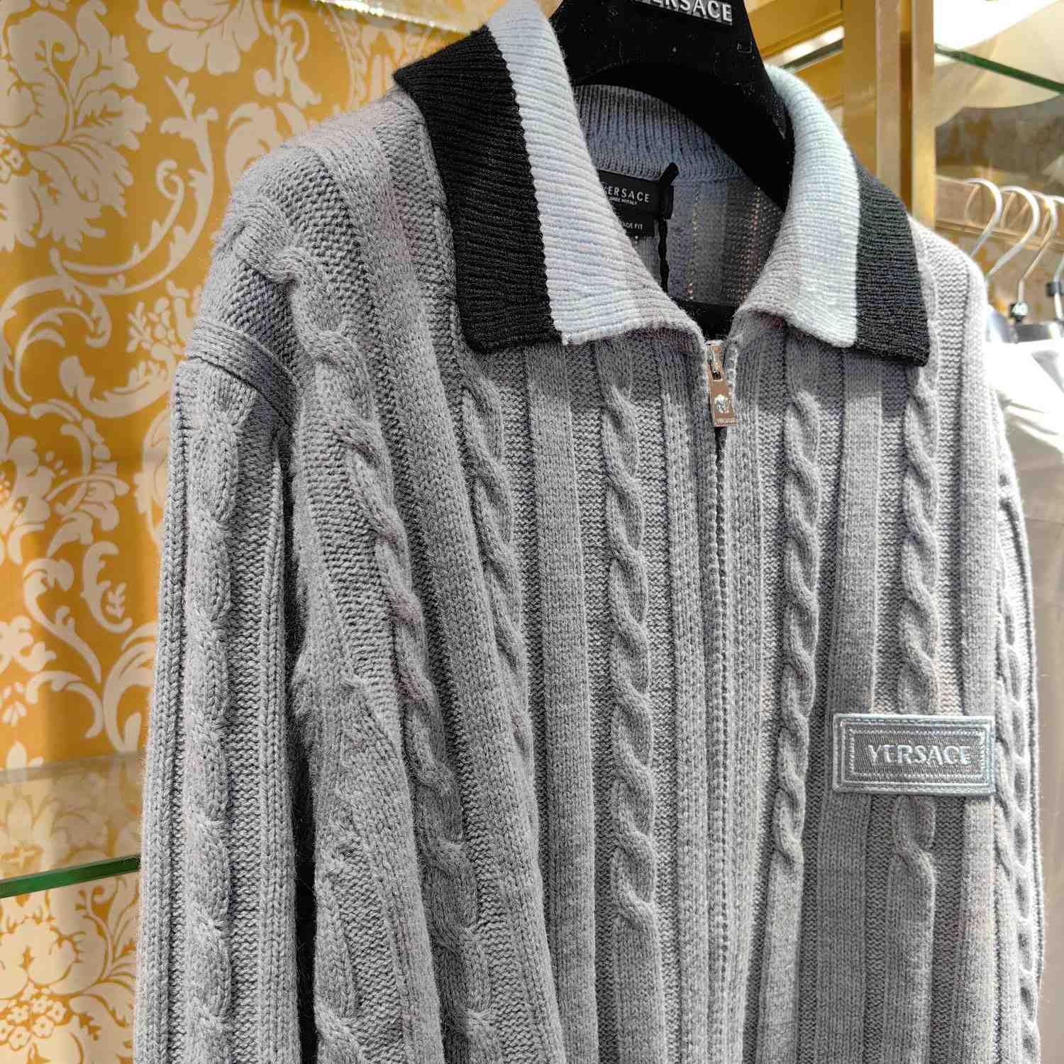 Versace 90s Vintage Logo Knit Zip Jumper - DopestKickz