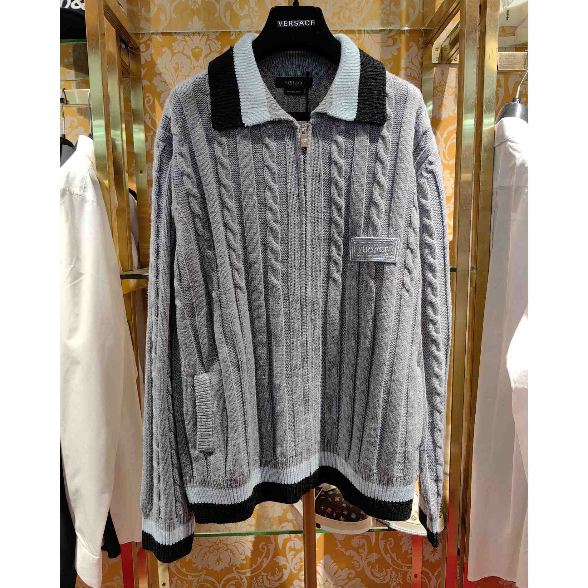 Versace 90s Vintage Logo Knit Zip Jumper - DopestKickz