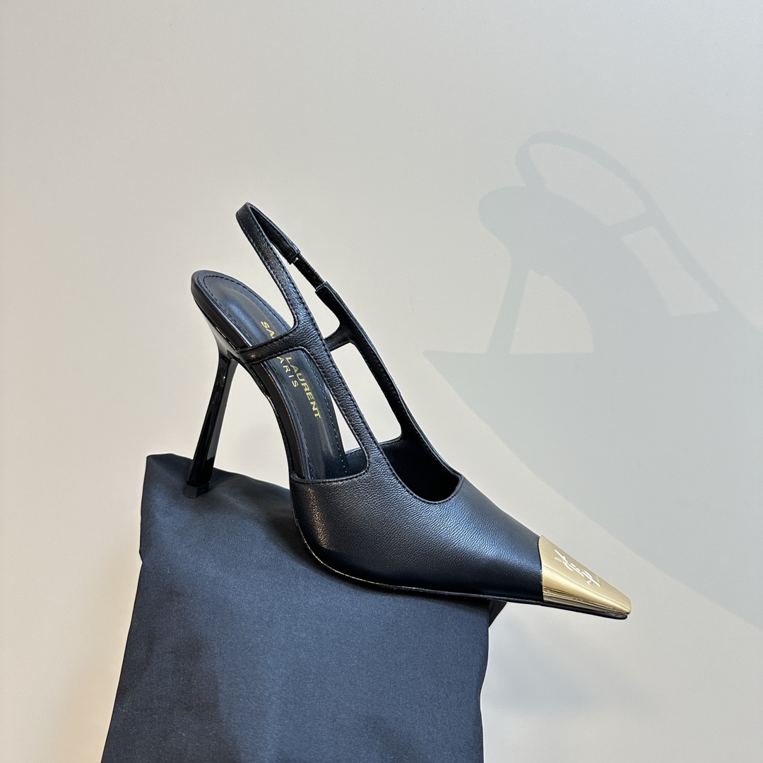 Saint Laurent Women's Black Jeanne 100 Leather Slingback Pumps - DopestKickz