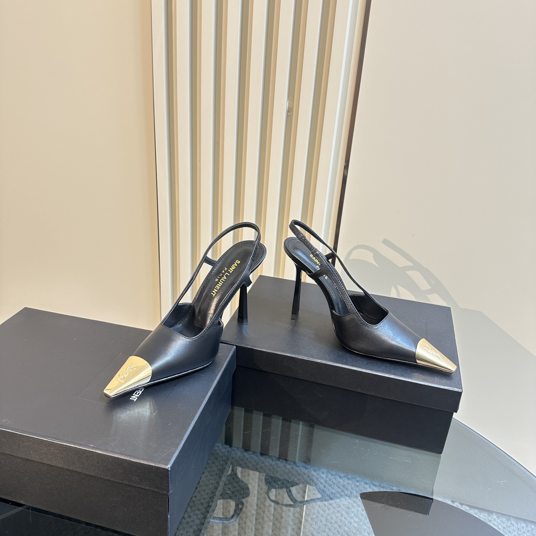 Saint Laurent Women's Black Jeanne 100 Leather Slingback Pumps - DopestKickz