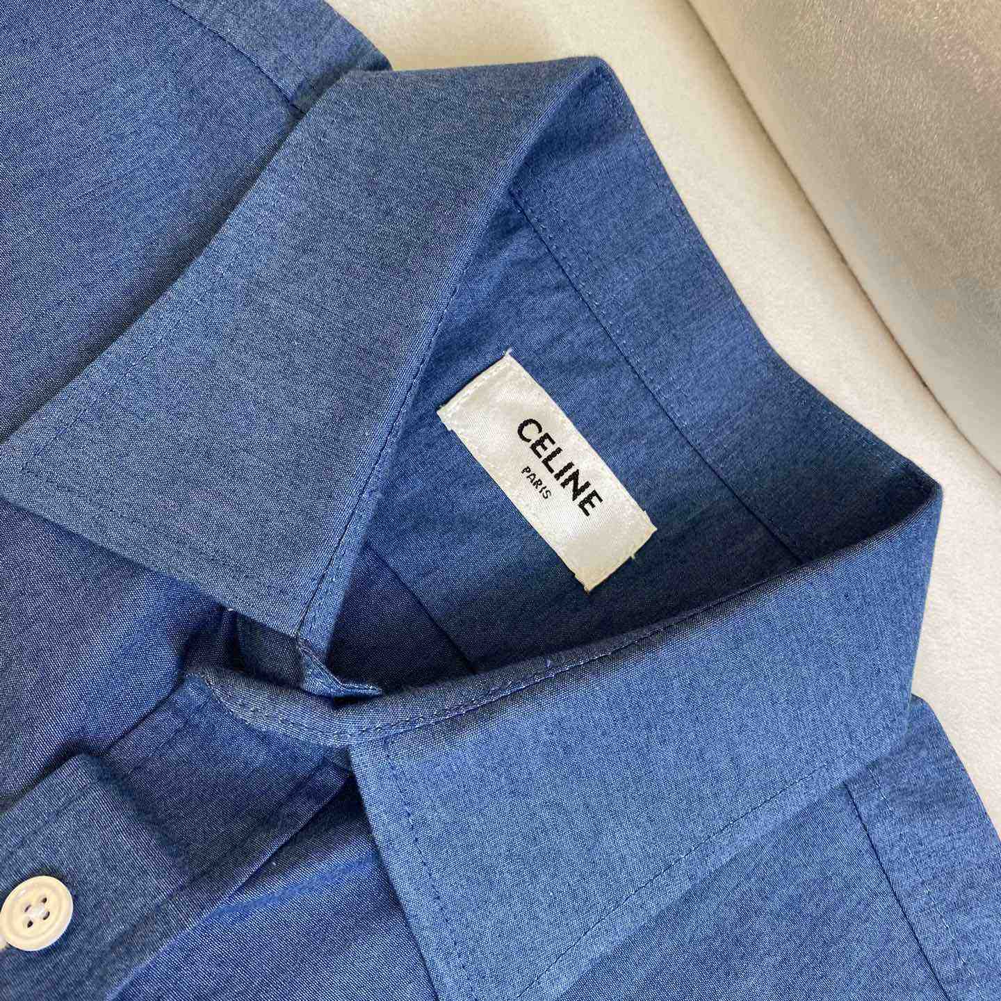 Celine Triomphe Cotton-Chambray Shirt - DopestKickz
