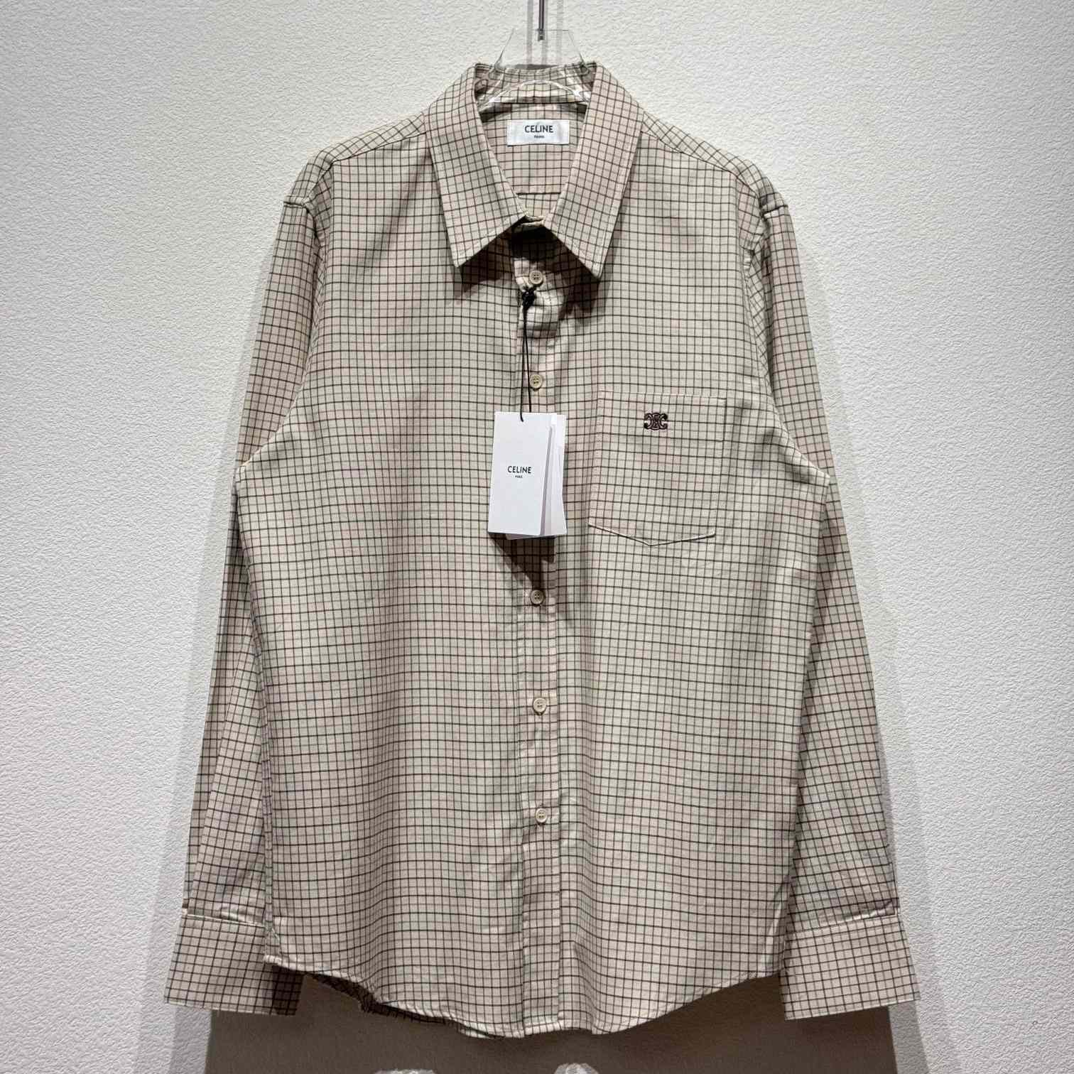 Celine Logo-Embroidered Checked Cotton Shirt - DopestKickz