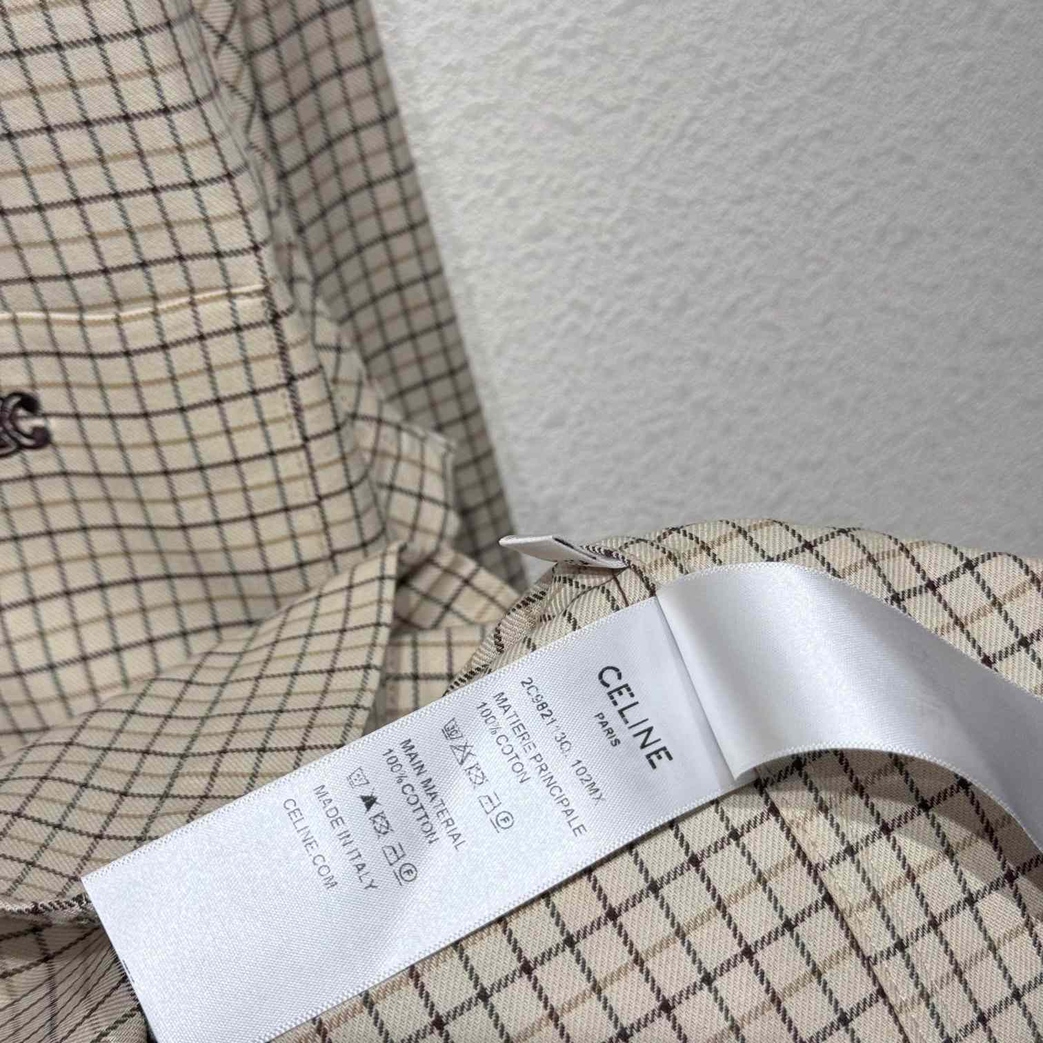 Celine Logo-Embroidered Checked Cotton Shirt - DopestKickz