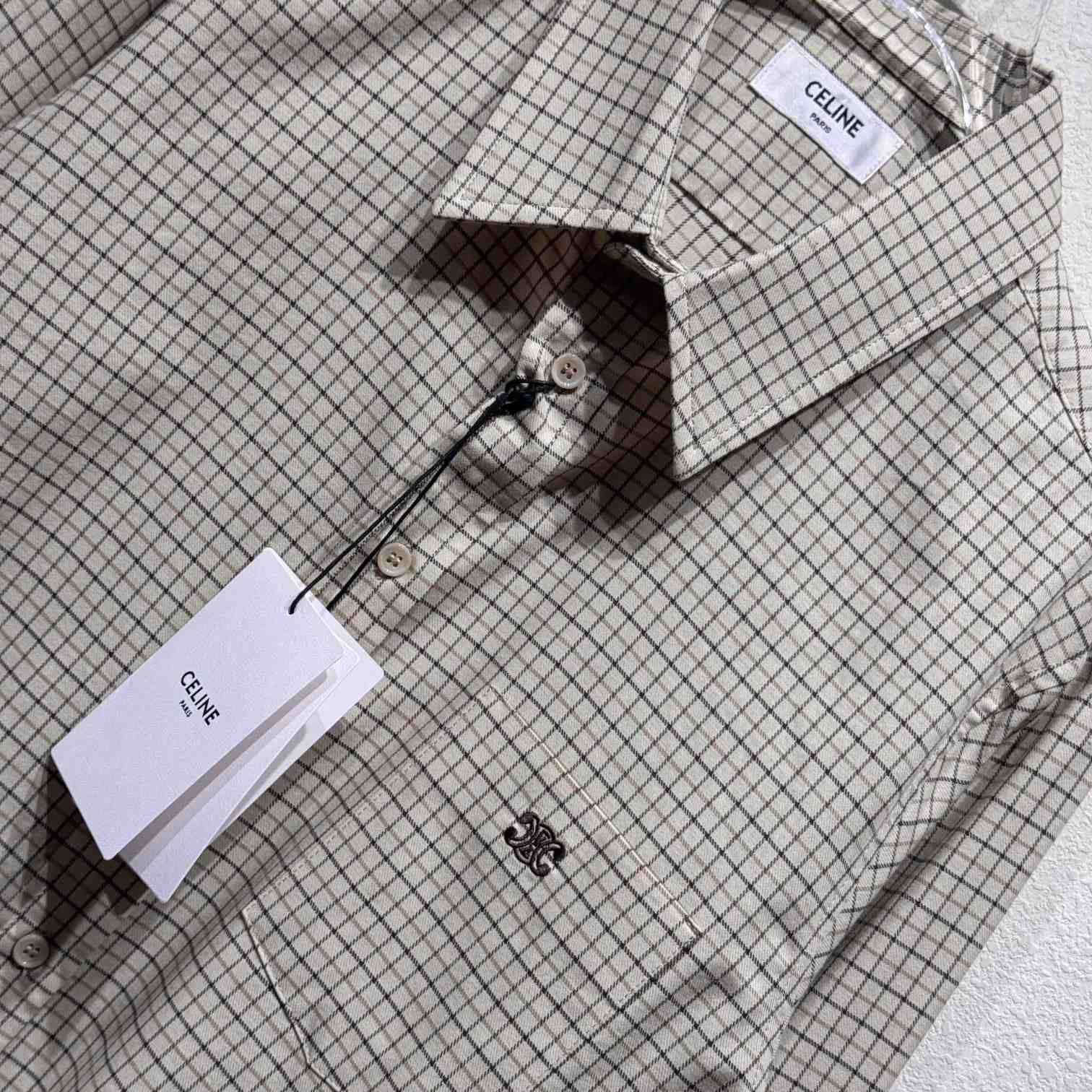 Celine Logo-Embroidered Checked Cotton Shirt - DopestKickz