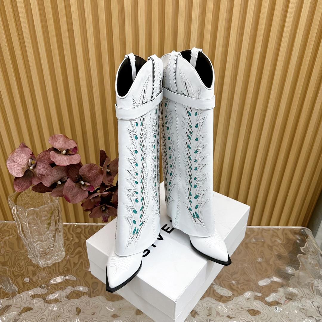 Givenchy Shark Lock Cowboy Boots In Leather With Strass - DopestKickz