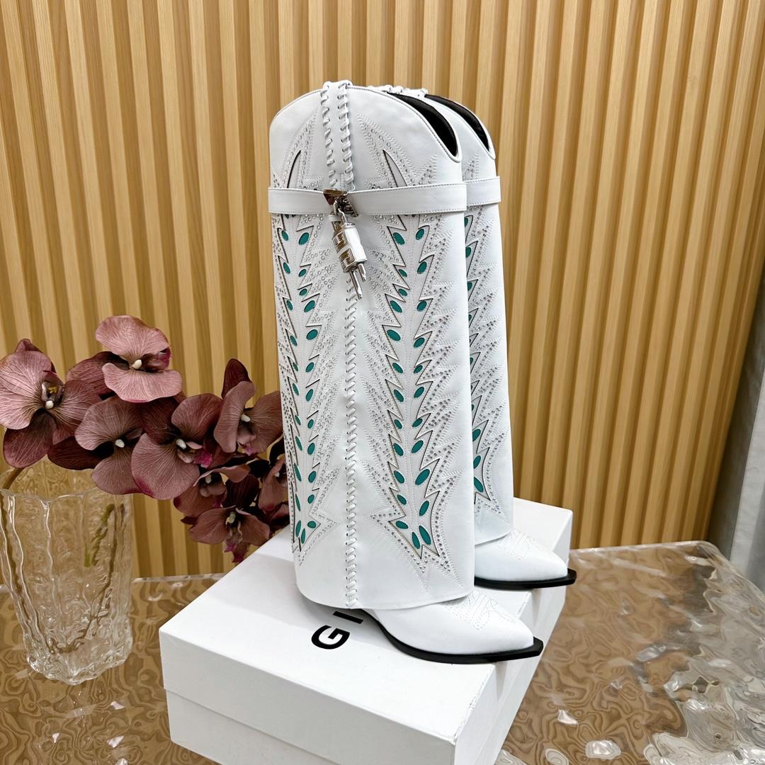 Givenchy Shark Lock Cowboy Boots In Leather With Strass - DopestKickz