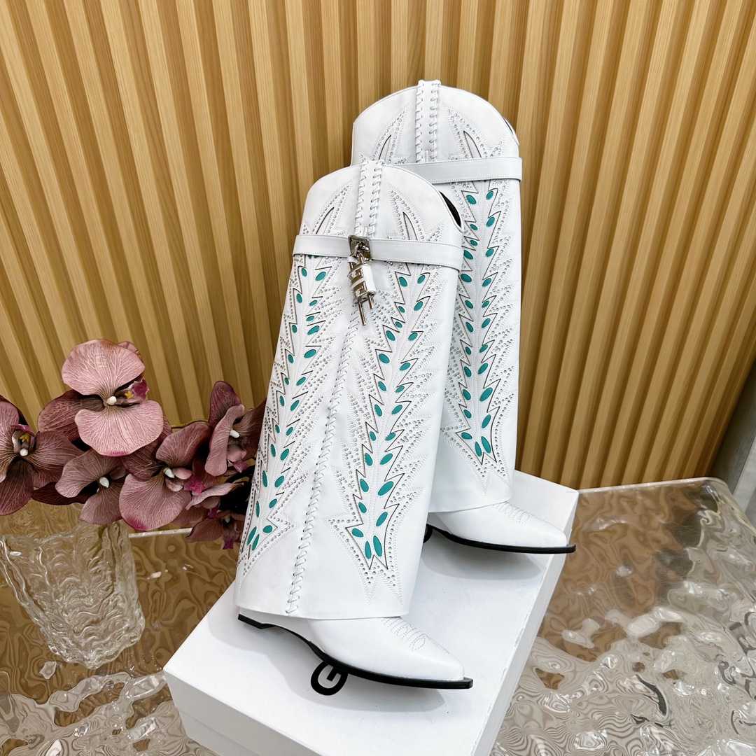 Givenchy Shark Lock Cowboy Boots In Leather With Strass - DopestKickz