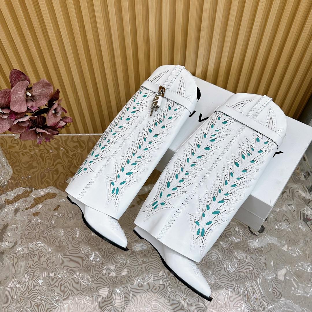 Givenchy Shark Lock Cowboy Boots In Leather With Strass - DopestKickz