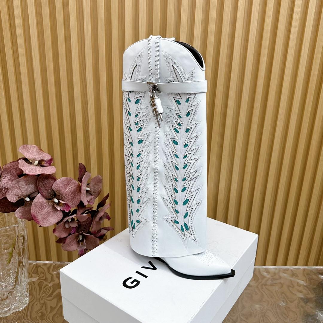 Givenchy Shark Lock Cowboy Boots In Leather With Strass - DopestKickz