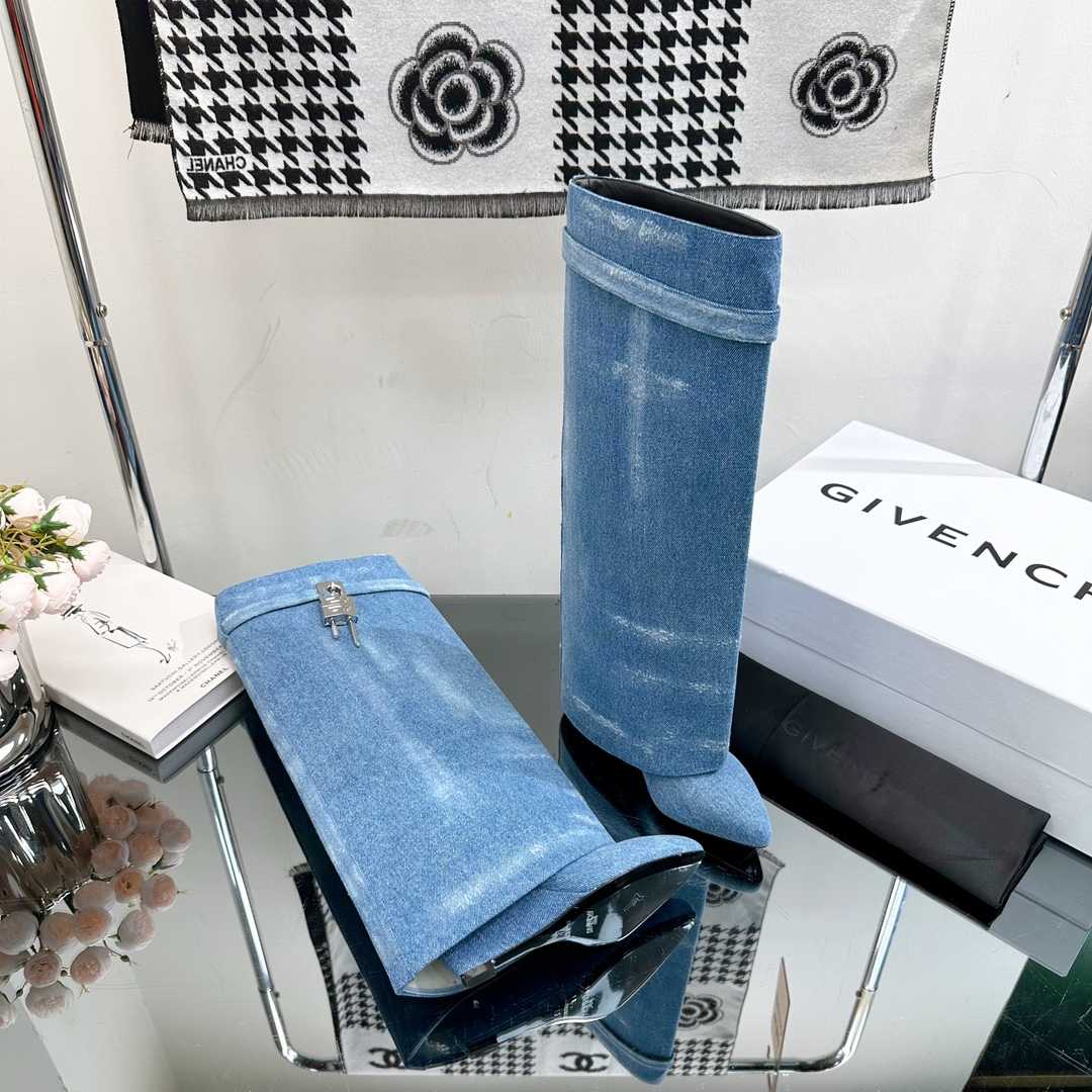 Givenchy Shark Lock Boots In Washed Denim - DopestKickz