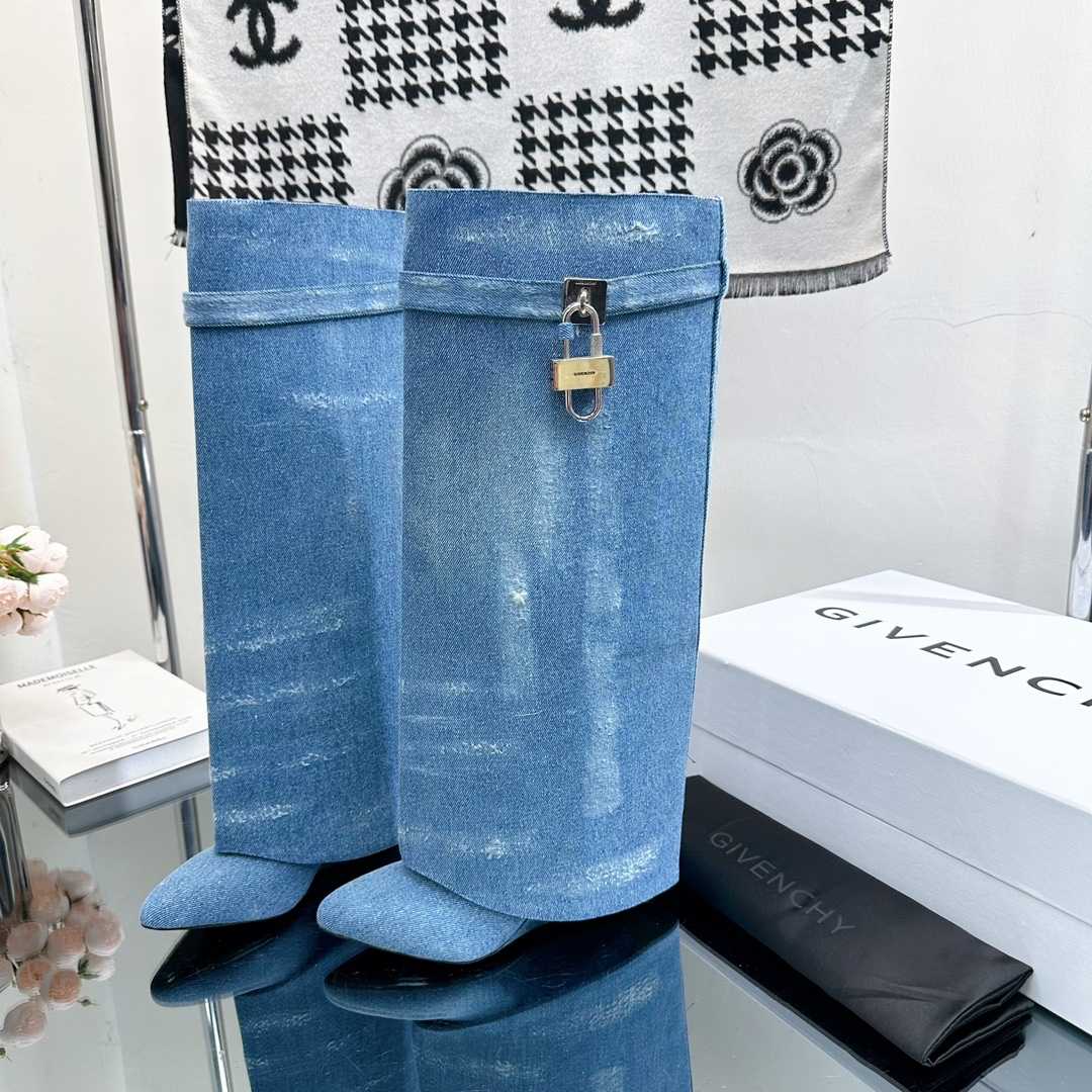 Givenchy Shark Lock Boots In Washed Denim - DopestKickz