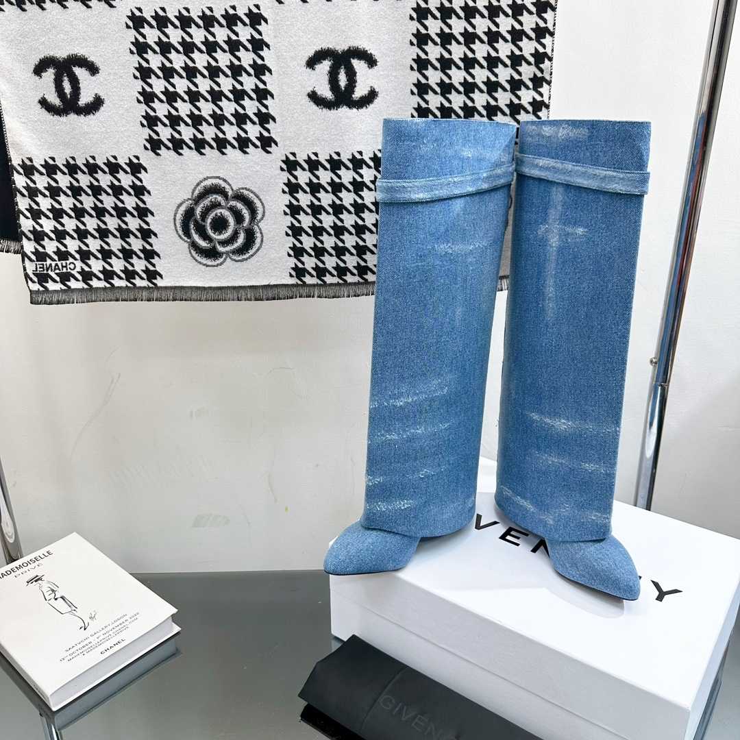 Givenchy Shark Lock Boots In Washed Denim - DopestKickz
