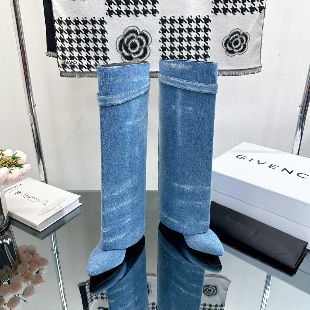 Givenchy Shark Lock Boots In Washed Denim - DopestKickz