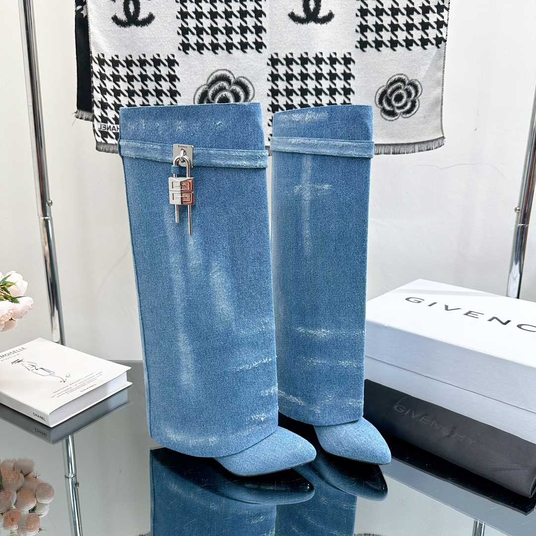 Givenchy Shark Lock Boots In Washed Denim - DopestKickz