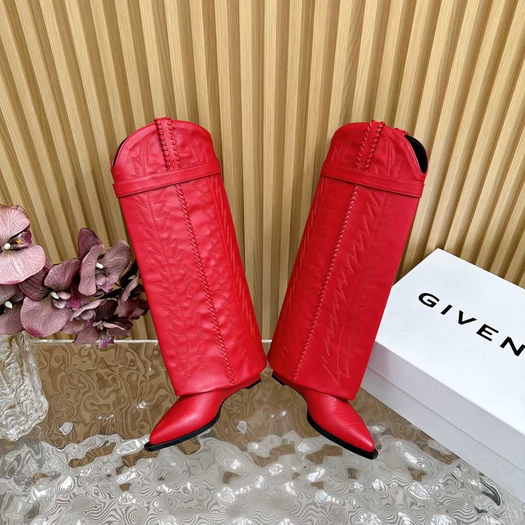 Givenchy Shark Lock Cowboy Boots In Leather With Western Pattern - DopestKickz