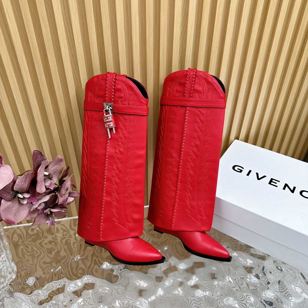 Givenchy Shark Lock Cowboy Boots In Leather With Western Pattern - DopestKickz