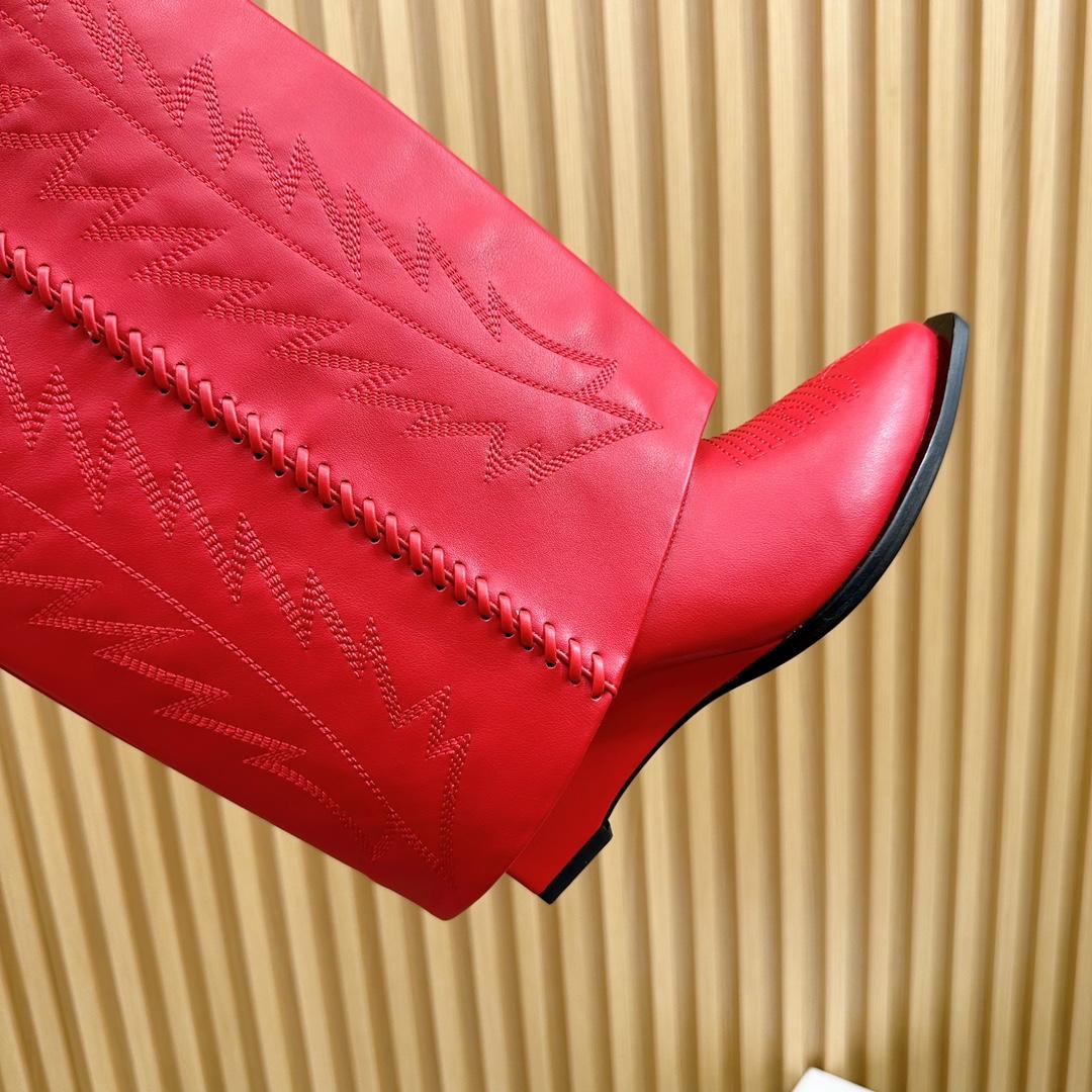 Givenchy Shark Lock Cowboy Boots In Leather With Western Pattern - DopestKickz