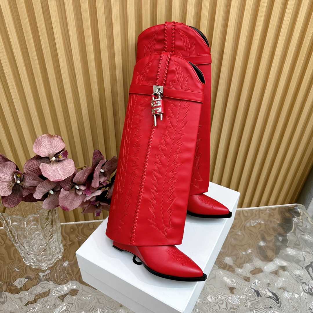 Givenchy Shark Lock Cowboy Boots In Leather With Western Pattern - DopestKickz