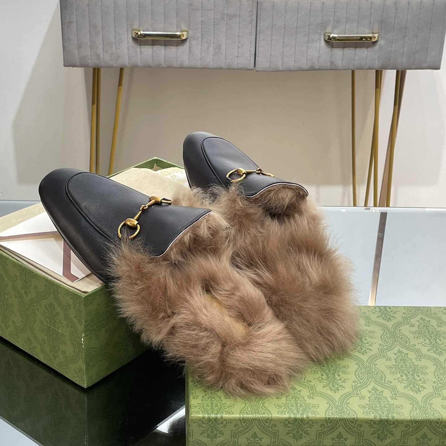 Gucci Fur Horsebit Mules - DopestKickz