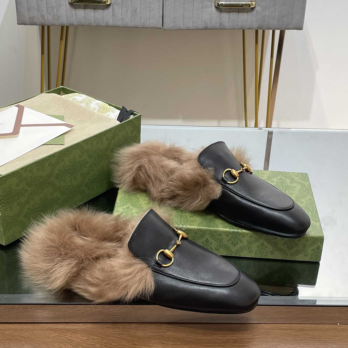 Gucci Fur Horsebit Mules - DopestKickz