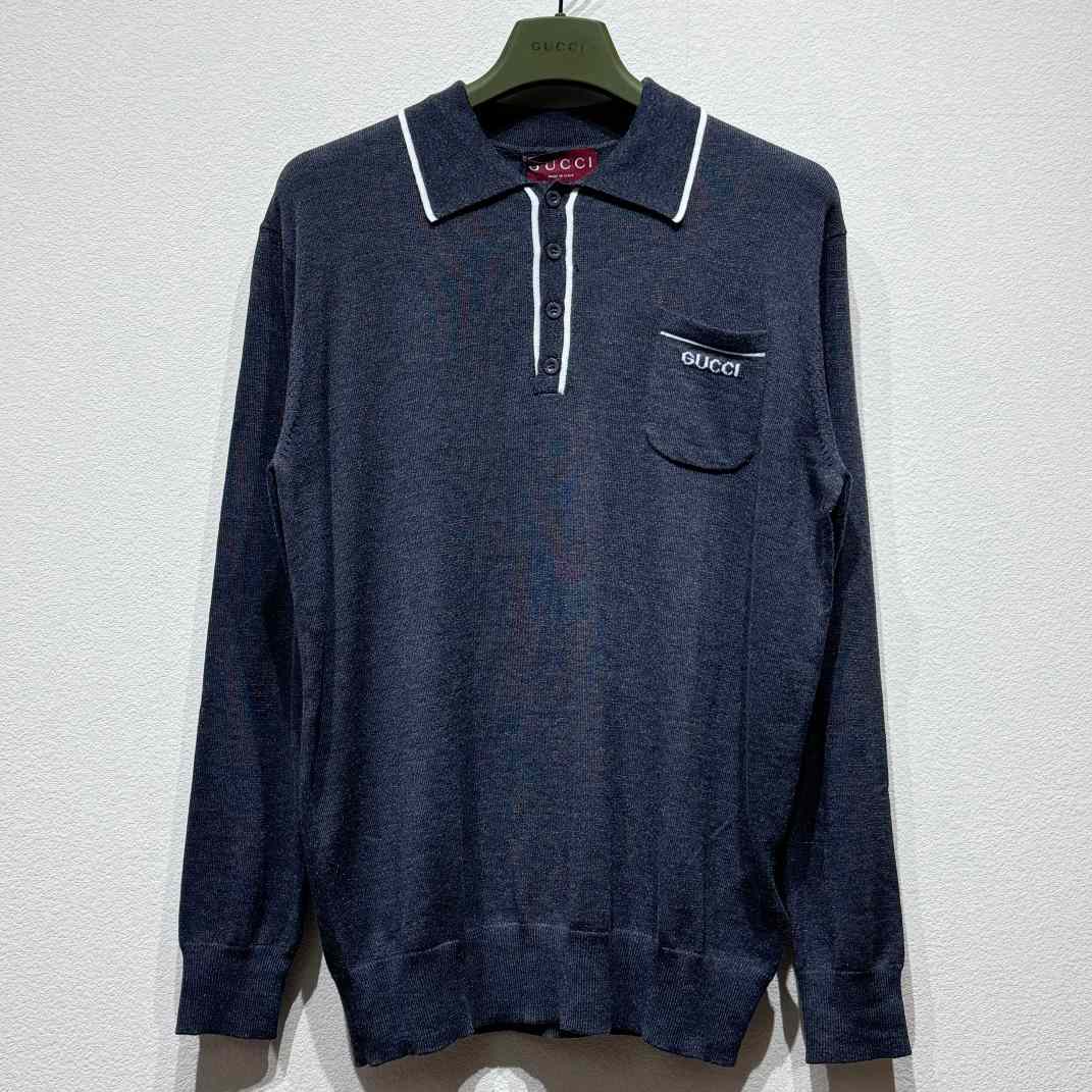 Gucci Knit Wool Long Sleeve Polo Top - DopestKickz