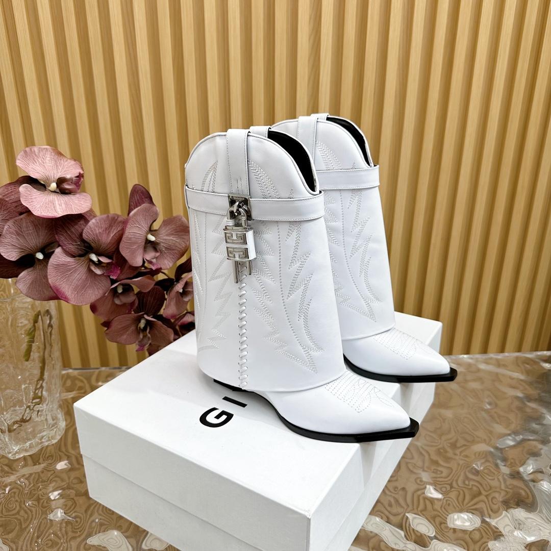 Givenchy Shark Lock Cowboy Ankle Boots In Leather - DopestKickz