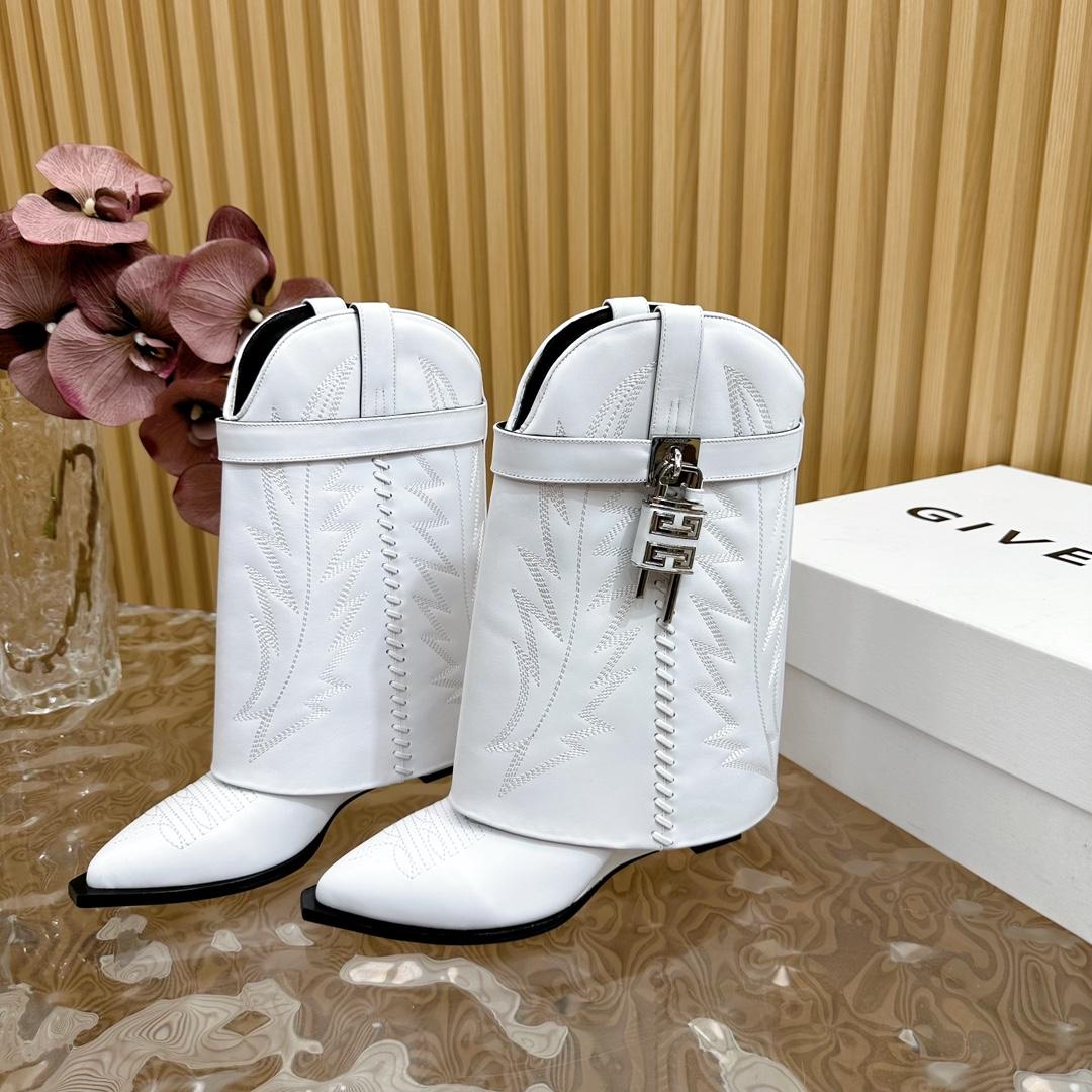 Givenchy Shark Lock Cowboy Ankle Boots In Leather - DopestKickz