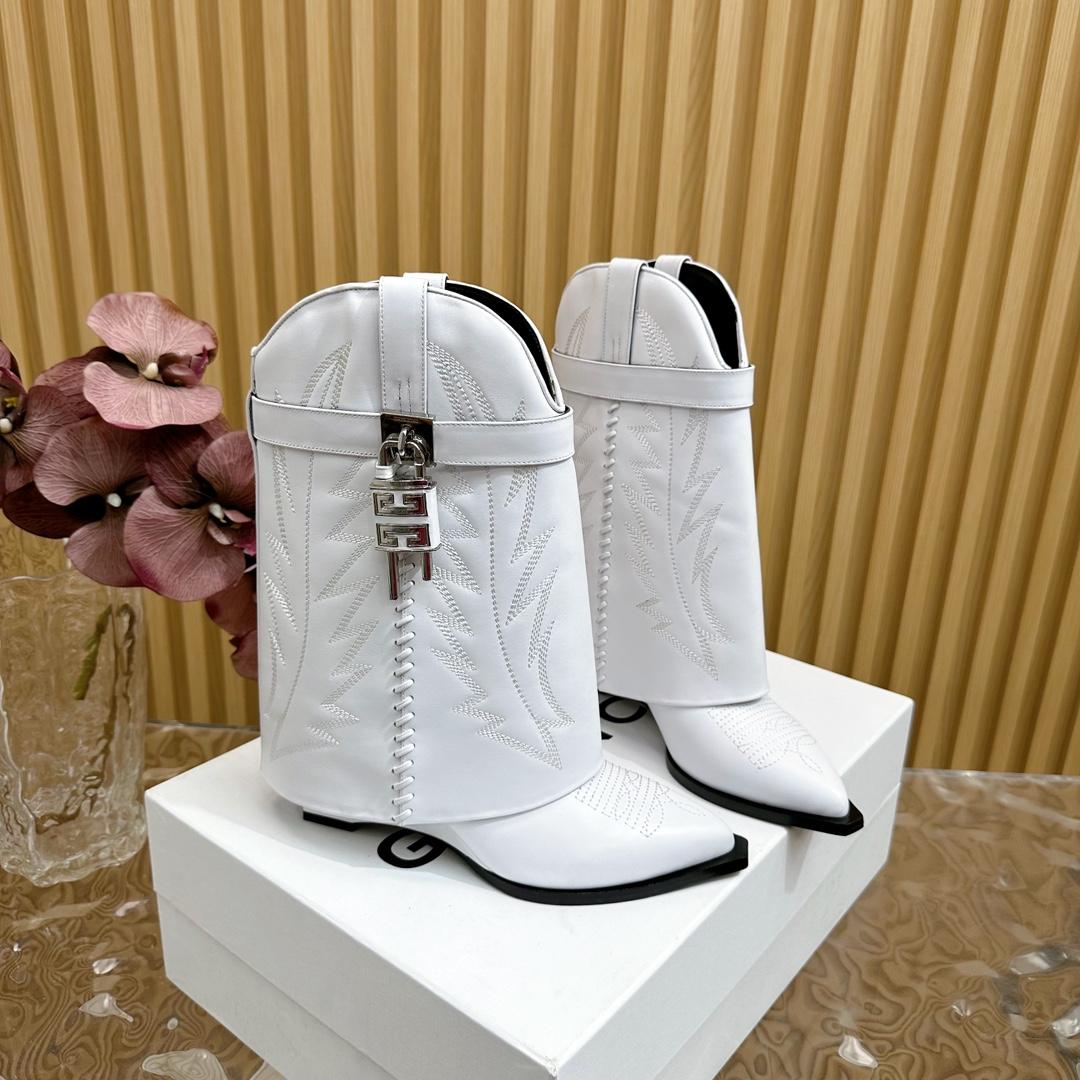 Givenchy Shark Lock Cowboy Ankle Boots In Leather - DopestKickz