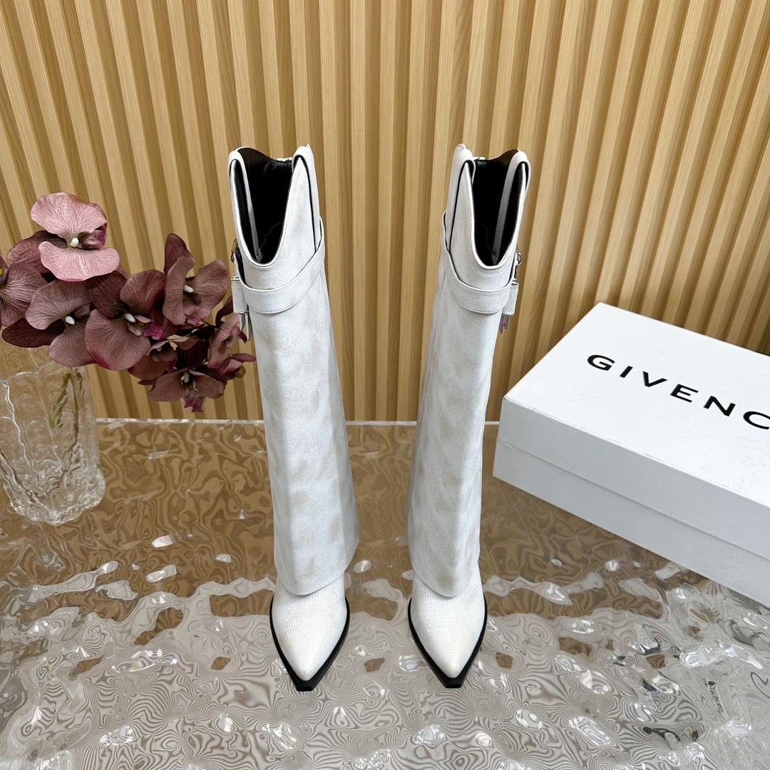 Givenchy Shark Lock Cowboy Boots In Aged Leather - DopestKickz