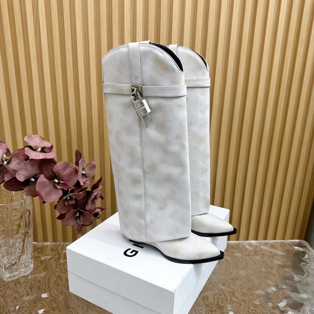 Givenchy Shark Lock Cowboy Boots In Aged Leather - DopestKickz