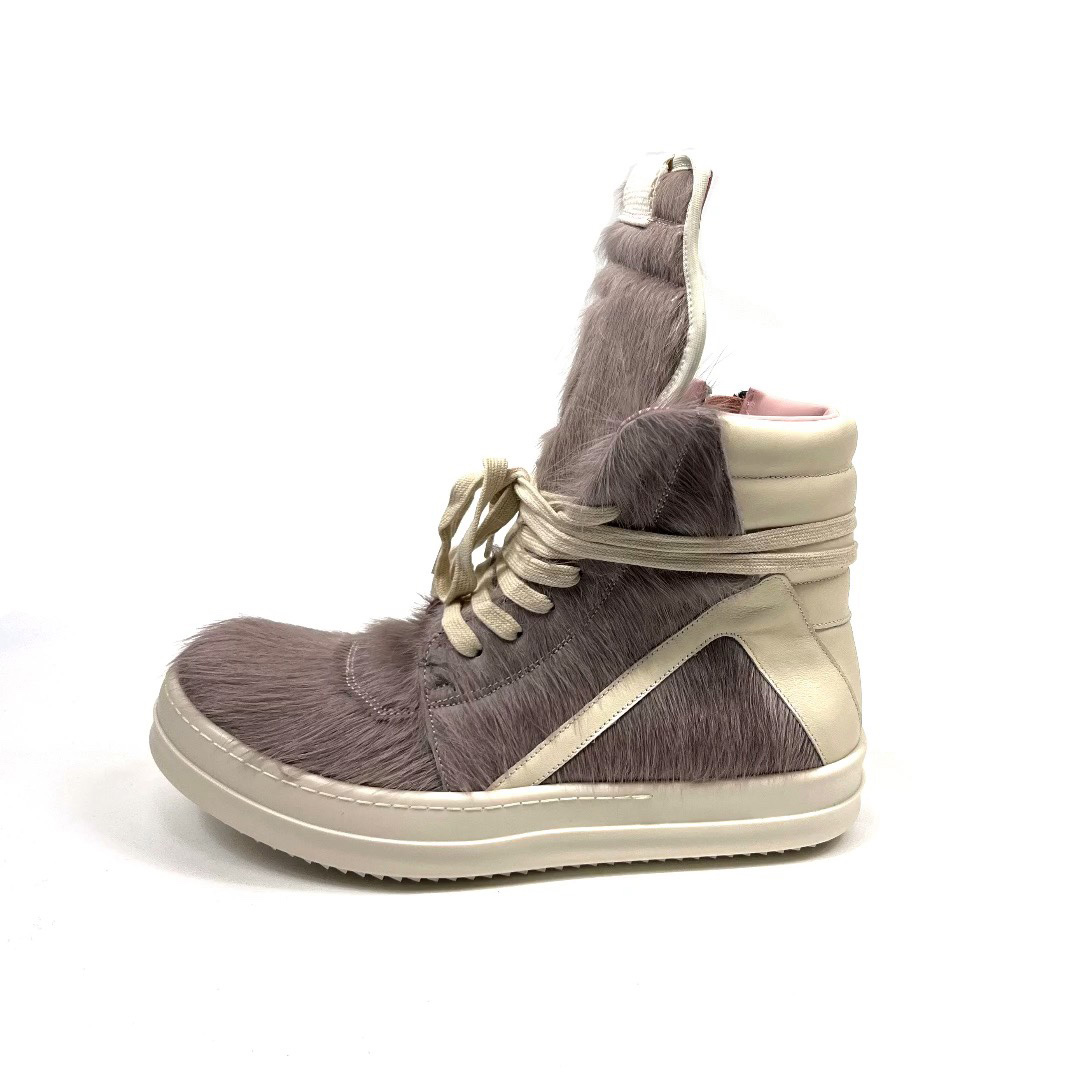 Rick Owens Geobasket Cow Fur Pale Pink Boots - DopestKickz