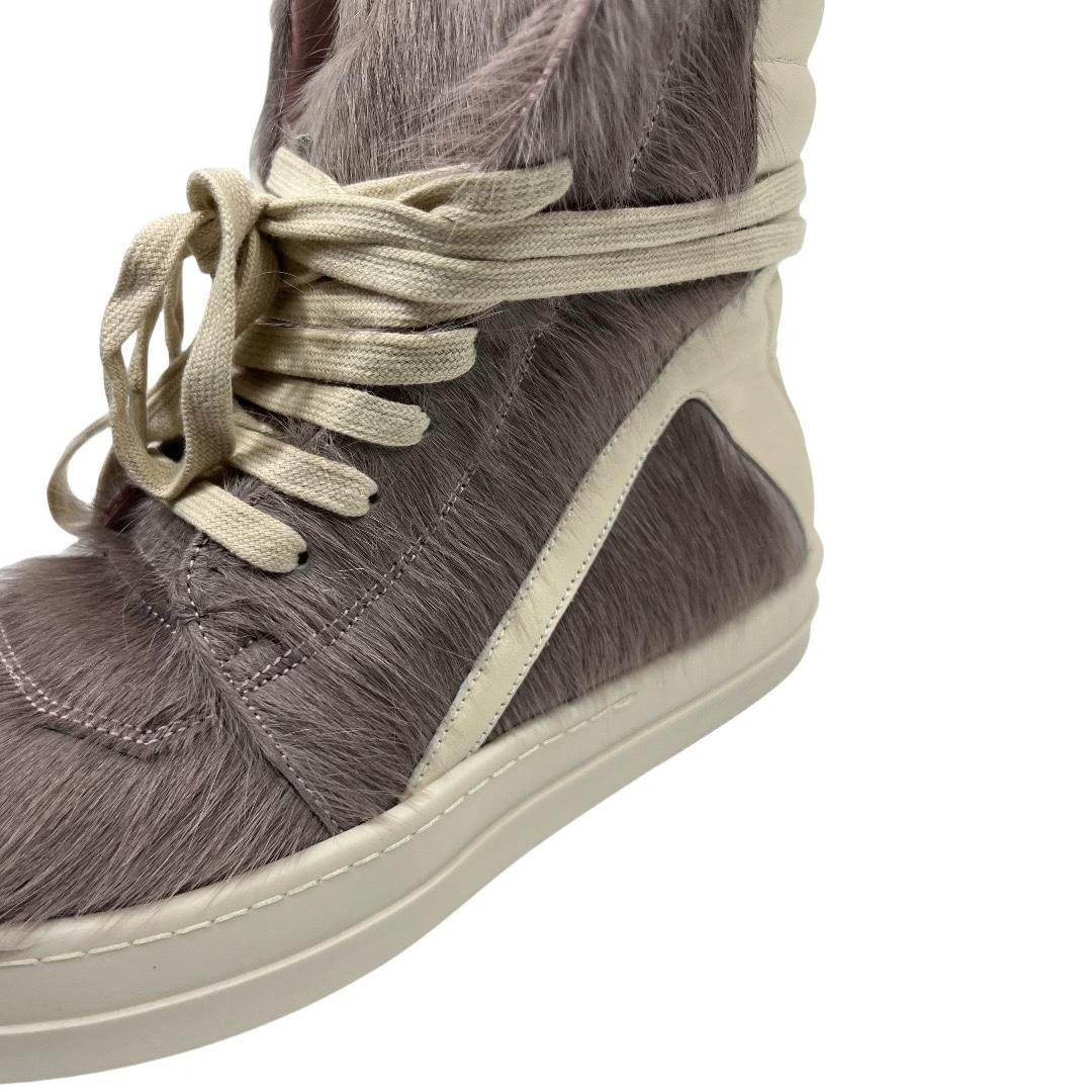Rick Owens Geobasket Cow Fur Pale Pink Boots - DopestKickz