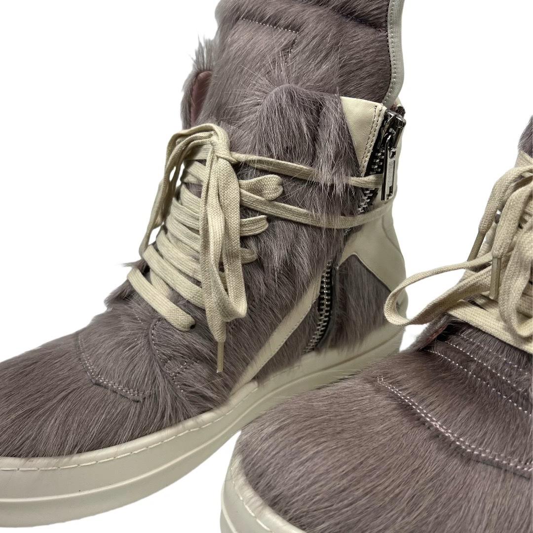 Rick Owens Geobasket Cow Fur Pale Pink Boots - DopestKickz